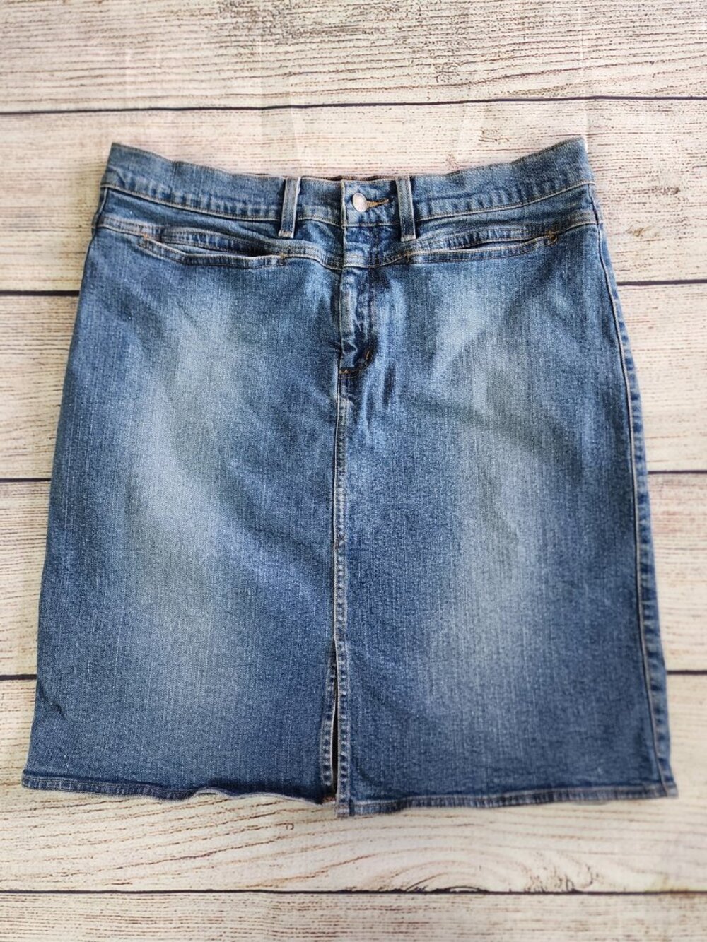 American Eagle Stretch Denim Skirt 14 Medium Wash Pencil Western Prairie Y2K